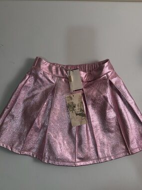 Hannah Banana Metallic Pink Pleated Skater Skirt sz 10